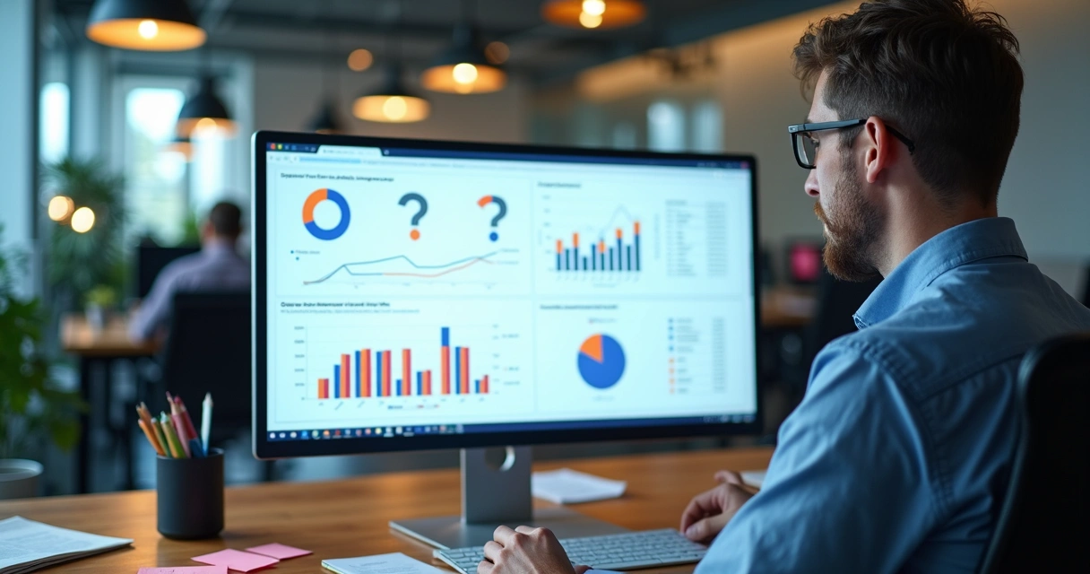 Analista avaliando métricas de campanha de email marketing no computador