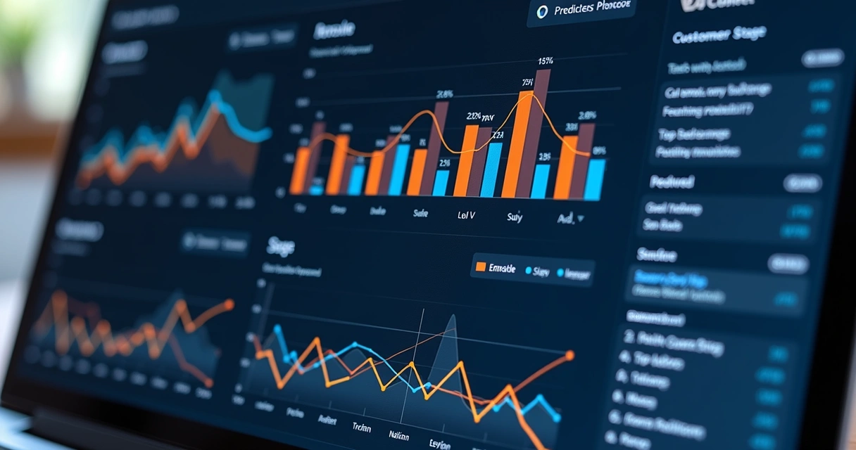 Dashboard com gráficos de análise preditiva de vendas no CRM